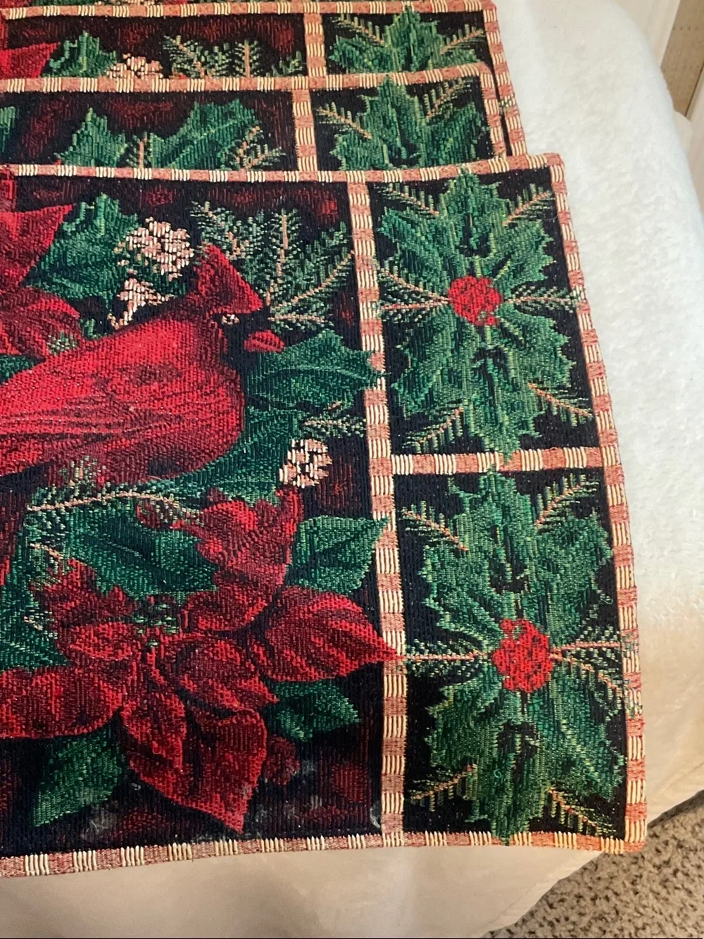 Cardinal & Poinsettia Holiday Placemat Set - Red and Green